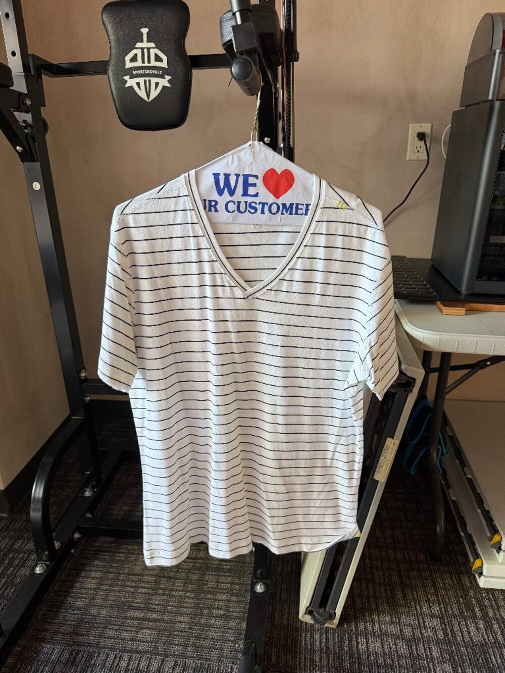 Lululemon White Black Striped V-Neck Performance Shirt
